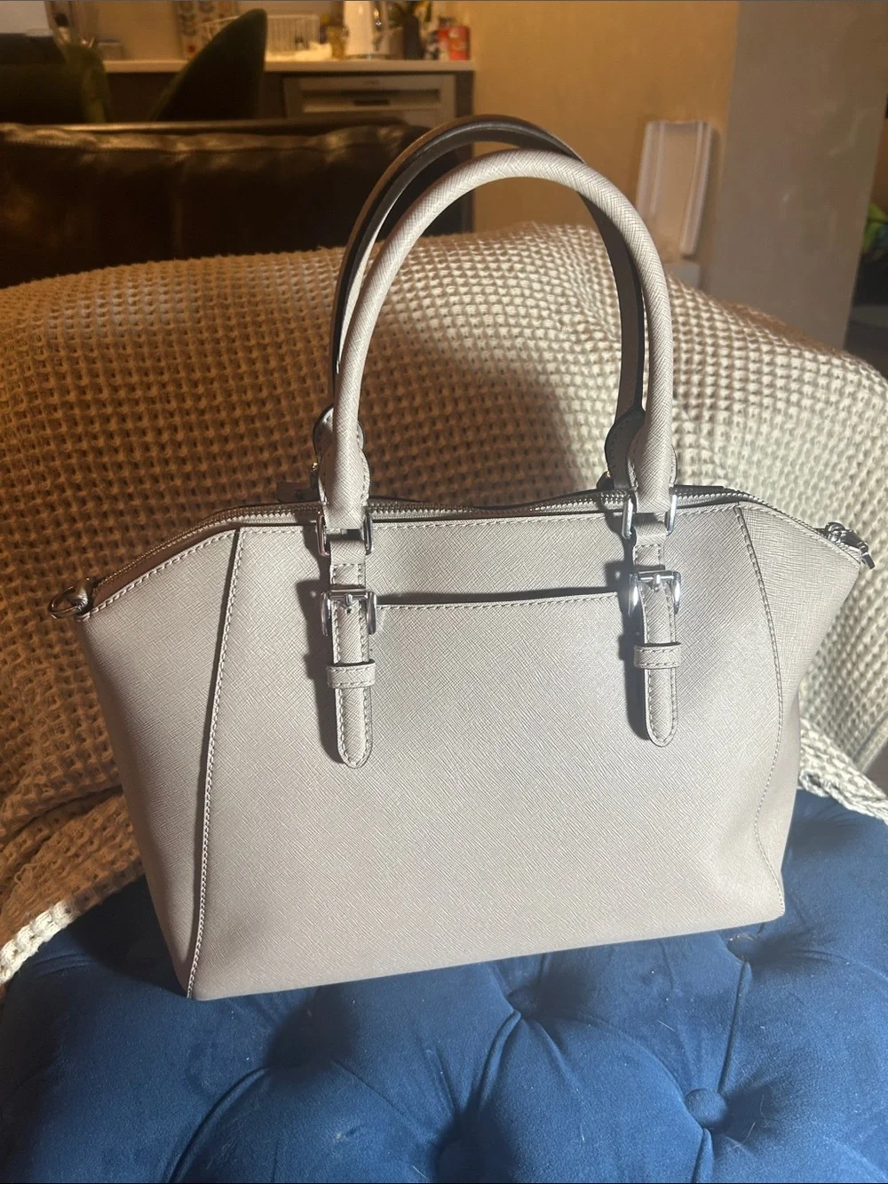 Like New Michael Kors Saffiano Leather Satchel in Light Grey